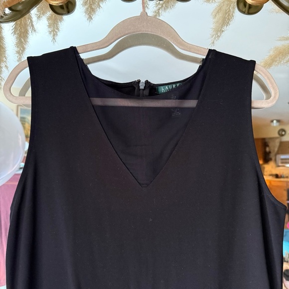Lauren Ralph Lauren Black Midi Dress with Mesh V Neck Detail - Picture 2 of 5